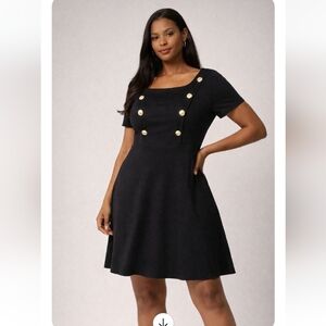 Eloquii Black Mini Dress with Silver Buttons